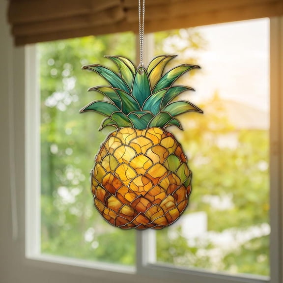 Acrylic Suncatcher Window Hanging 6-12 Inch Tropical Pineapple Summer Aloha Kitchen Housewarming Hospitality Stained Glass Effect Shatterproof Window Hanging Gift
