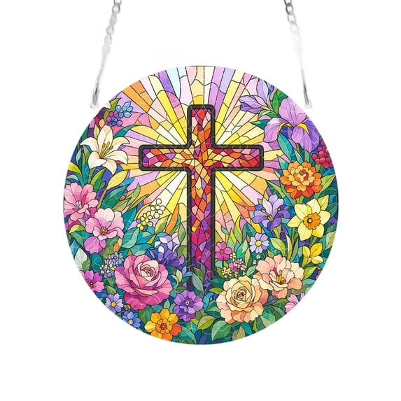 Acrylic Suncatcher Window Hanging Ornament 2D Cross Floral Jigsaw Puzzle Home Wall Decor 1 Pack