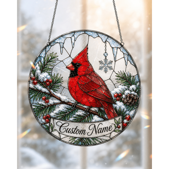 Acrylic Suncatcher Winter Cardinal Window Hanging Personalized Gift for Bird Lovers