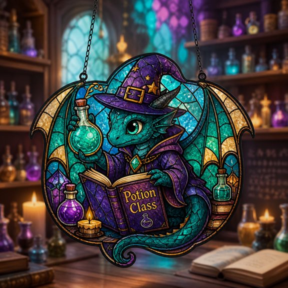 Acrylic Suncatcher Wizard Dragon Potion Window Decor for Fantasy Readers
