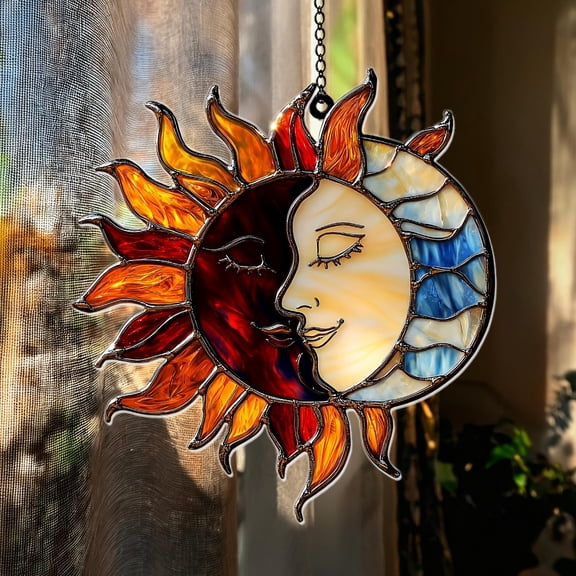 Acrylic Suncatcher of Sun and Moon Faces fullxfull Colorful Window Hanging with Celestial Design