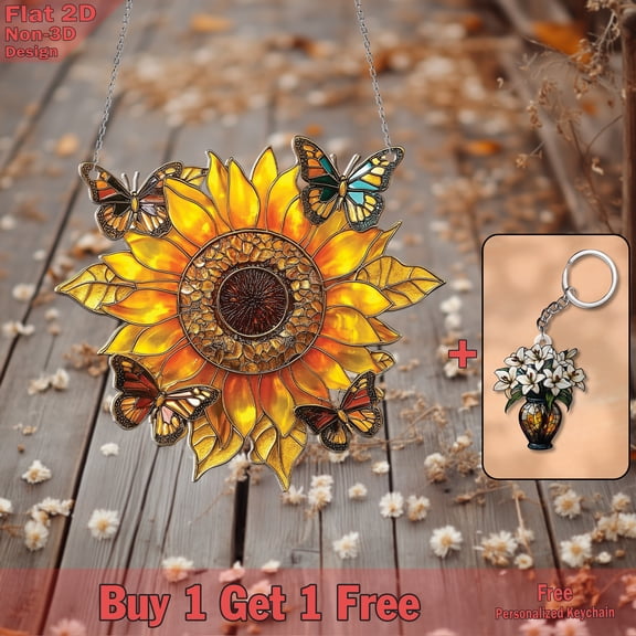 Acrylic Sunflower with Butterflies Window Hanging – Vibrant Sun Catcher for Home & Garden Décor – Elegant Floral Art Piece – Unique Gift for Nature Lovers & Butterfly Enthusiasts