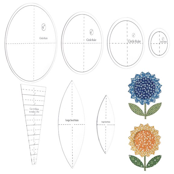 Acrylic Sunflower Quilting Rulers Set Trapezoid/Horse Eye/Round Templates Transparent Patchwork Ruler DIY Tools Clear 63~243x59~243x2~2.5mm