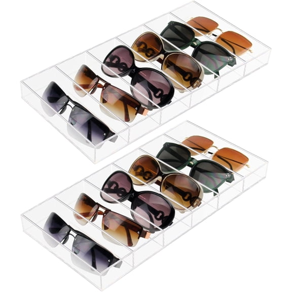 Acrylic Sunglass Organizer, Eyeglass Case Storage with 6 Slots for Multiple Glasses, Clear