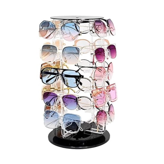 Acrylic Sunglasses Holder 20 Pairs - Rotating Eyewear Display Stand Organizer - Eyeglass Rack for Sunglasses, Reading Glasses - 360 Degree Rotation