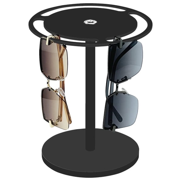 Acrylic Sunglasses Holder Stand with 360 Rotating, Eyeglasses Display Rack Black Glass Tabletop Organizer