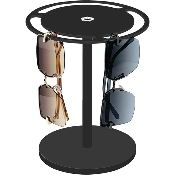 Acrylic Sunglasses Holder Stand with 360 Rotating, Eyeglasses Display Rack Black Glass Tabletop Organizer