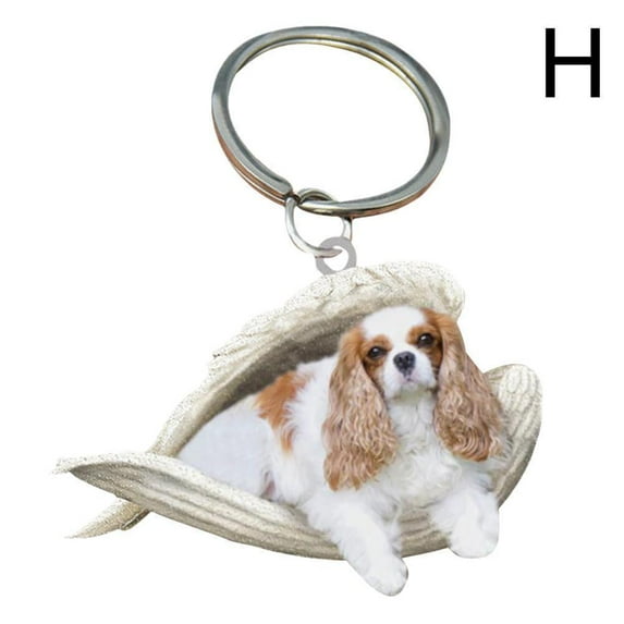 Acrylic Sweet Double Cavalier King Charles Spaniel Dog Basket Key Chains Keychain Rings Animal Jewelry For Women Girls C9G4