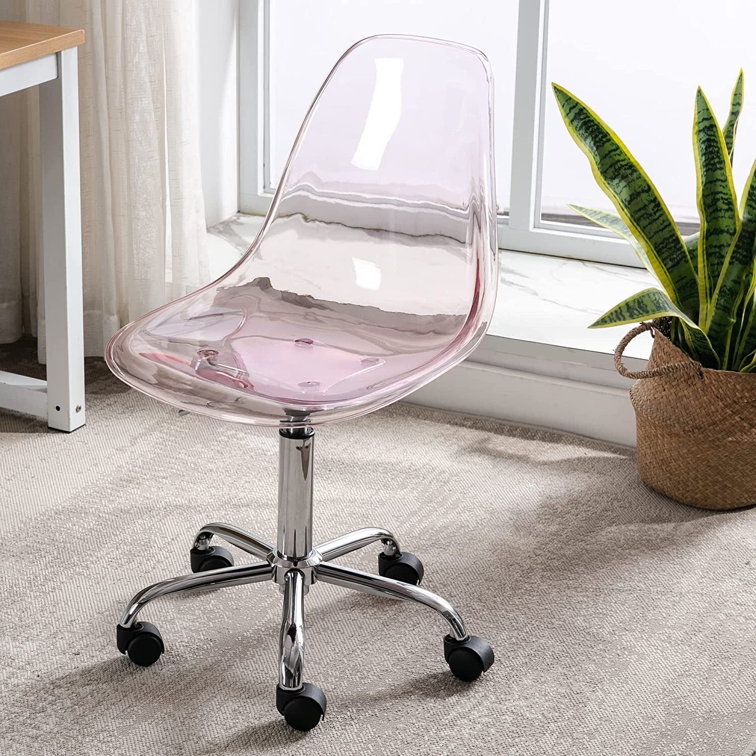 Acrylic Swivel adjustable height Armless Home office Rolling Chair Pink