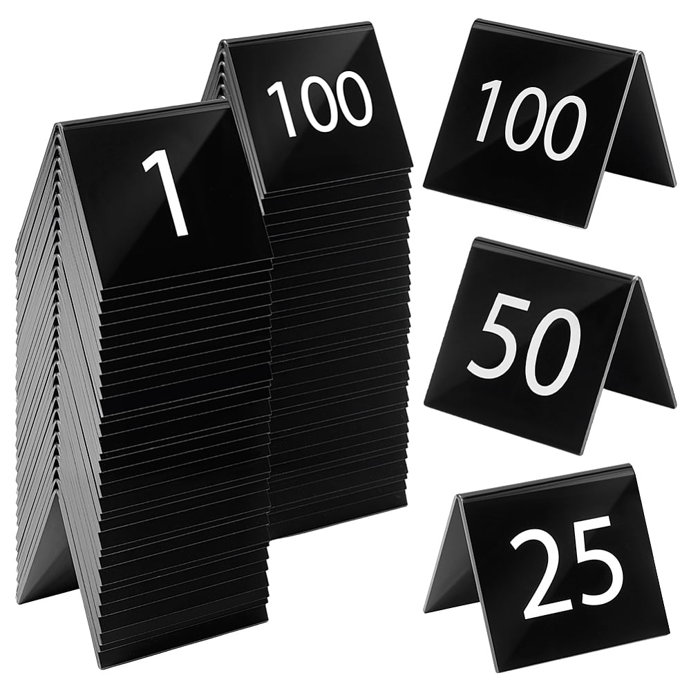 Acrylic Table Card Rectangle with Number 1 -100 Black 62.5x51x50mm ...