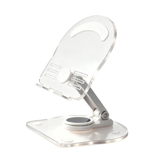 Acrylic Tablet Stand with 360 Rotating Base, Adjustable Angle, Sturdy Weighted Base, Clear Design, for Desk Home, A