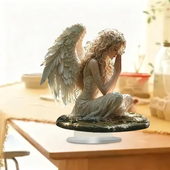 Acrylic Tabletop Decor Fairy Angel Standing Display Ornament for Living Room Bedroom Windowsill Home Decoration Gift for Housewarming(C)
