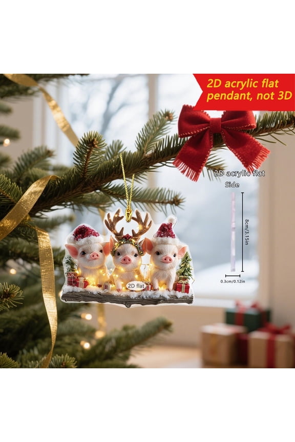 Acrylic Tags Christmas Pig 2D Acrylic Car Keychain Pendant Holiday Decorations Props for Car Keys and Gifts(1Pcs) NCHKUN
