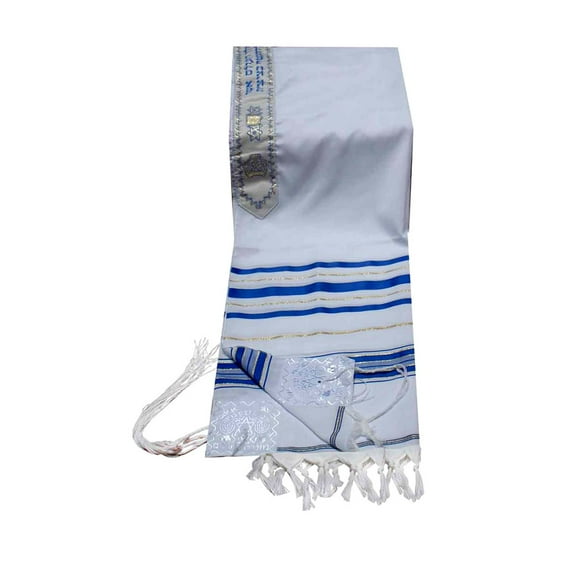 Acrylic Tallit (imitation Wool) Prayer Shawl in Blue and Gold Size 18" L X 72" W
