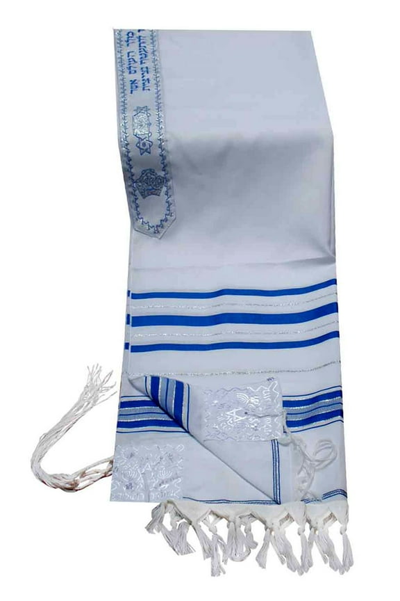 Acrylic Tallit (imitation Wool) Prayer Shawl in Blue and Silver Size 24" L X 72" W