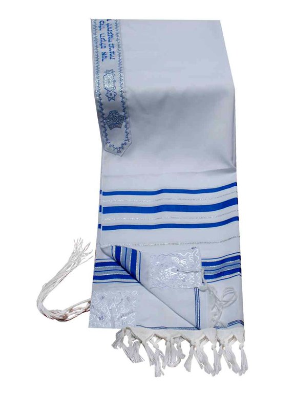 Acrylic Tallit (imitation Wool) Prayer Shawl in Blue and Silver Size 24" L X 72" W