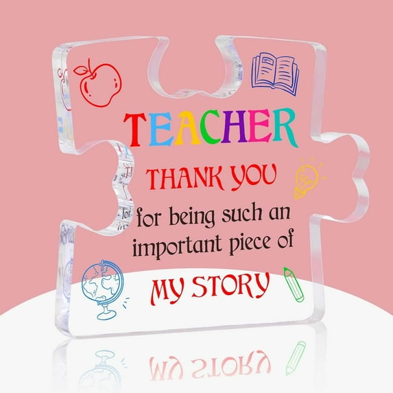 Acrylic Teacher Appreciation Gift - Engraved Thank You Puzzle Paperweight for Educators, Daycare Staff,E,A,Desktop Ornament