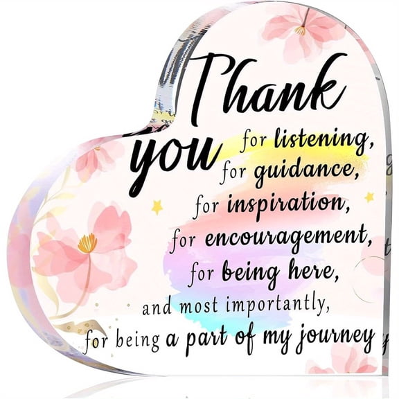 Acrylic Teacher Appreciation Gift for Women 3.9X3.9 Inch Heart Shaped Floral Thank You Teacher Message Perfect for Retirement Birthday Back to School Classroom Office Decor