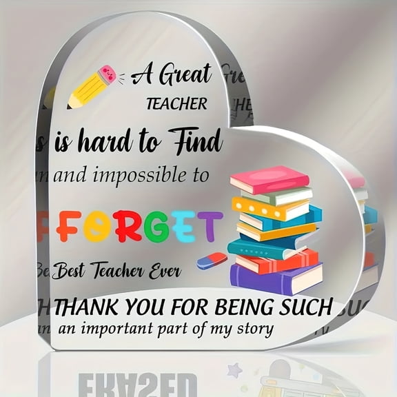 Acrylic Teacher Appreciation Keepsake Sign 3.9X3.9 Inch Transparent Transverse Orientation Design Tabletop Ornament Perfect Thank You Birthday Gift For Best Teacher Home Classroom Decor