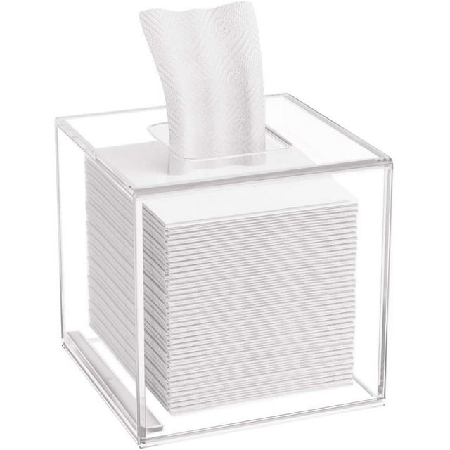 HIIMIEI Acrylic Tissue Box Cover 5.4x5.4x5.4'' Clear Tissue Holder Napkin Dispenser for Home Office Restaurant-Clear