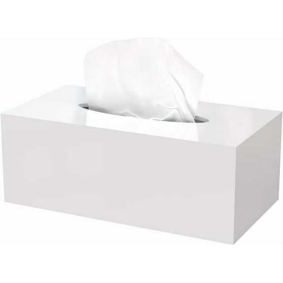 Acrylic Tissue Box Cover Rectangle, White Tissue Box Holder, Facial Napkin Dispenser for Bathroom Kitchen Bedroom Office Hotel Use Shiny White