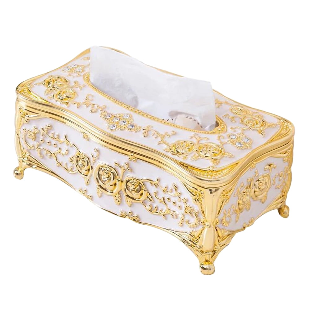 Acrylic Tissue Box Desktop Tissue Box Plastic Home Tissue Holder Living Room Tissue Box (Golden