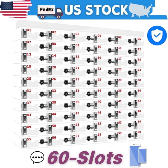 Acrylic Transparent Cell Phone Locker Box 60 Slots, Cell Phone Locker, Cell Phone Storage Cabinet, Wall Mounted with Door Locks 60 Keys, Transparent Visible Numbered Compartments, for Hotels