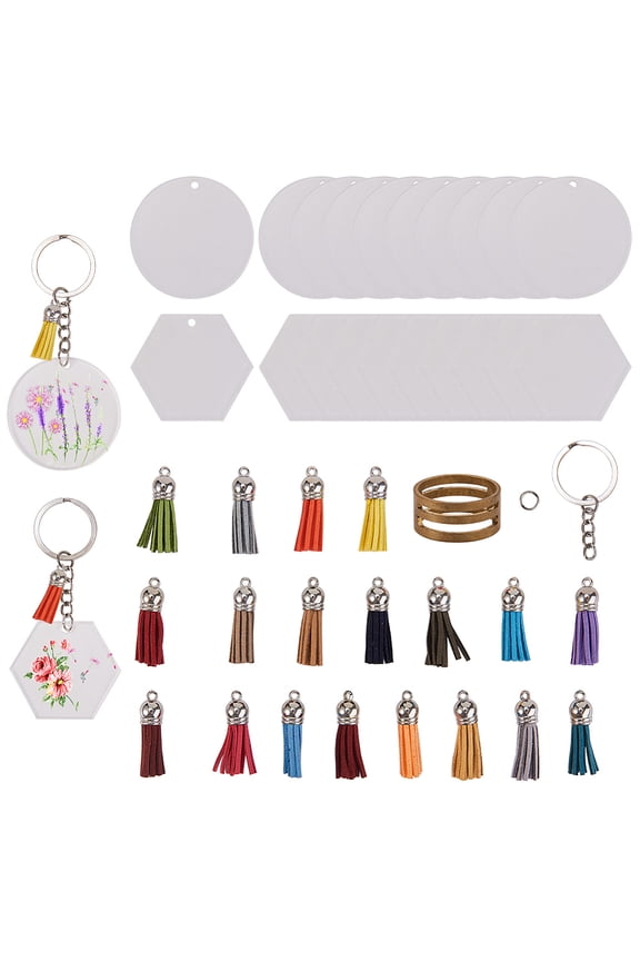 Acrylic Transparent Circle Discs Circle Key Chains Clear Flat Round Acrylic Keychain Blank with Hole Colorful Tassel Pendant Keyring