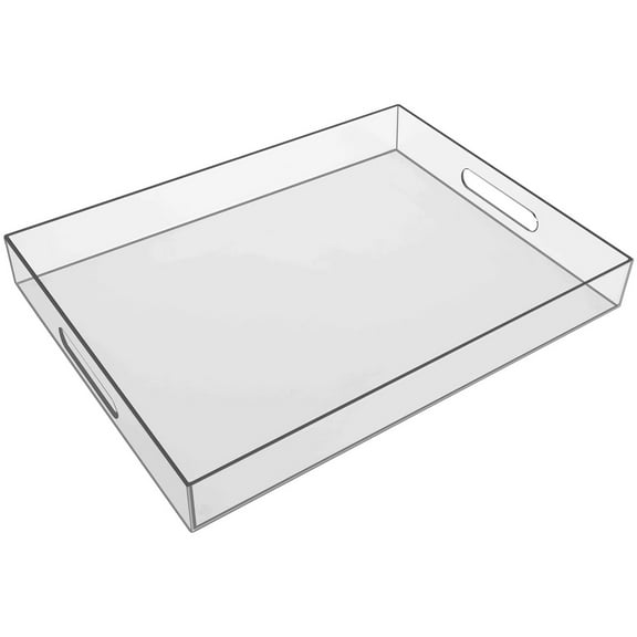 Acrylic Tray, 14" x 9" Plastic Trays with Cut Handles, Spill Proof Decorative Tray is an Ideal Countertop Organizer for Living Rooms, Coffee Tables, Offices, Kitchens & Serving Guests