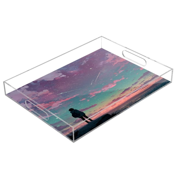 Acrylic Tray 15.7*11.8*1.9 Inch Transparent Tray Food Tray Tea Cup Tray Serving Trays Cosmetics Storage Kitchen Table Bathroom Sundry Storage Anime Bioluminescent Person