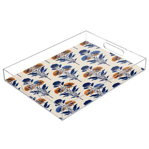 Acrylic Tray 15.7*11.8*1.9 Inch Transparent Tray Food Tray Tea Cup Tray Serving Trays Cosmetics Storage Kitchen Table Bathroom Sundry Storage Art Deco Pattern