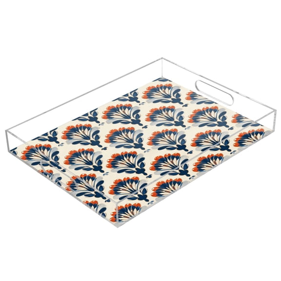 Acrylic Tray 15.7*11.8*1.9 Inch Transparent Tray Food Tray Tea Cup Tray Serving Trays Cosmetics Storage Kitchen Table Bathroom Sundry Storage Art Deco Floral