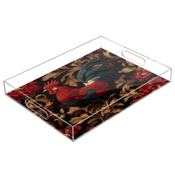 Acrylic Tray 15.7*11.8*1.9 Inch Transparent Tray Food Tray Tea Cup Tray Serving Trays Cosmetics Storage Kitchen Table Bathroom Sundry Storage Beautiful Big Rooster