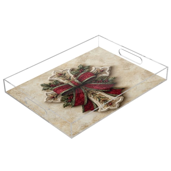 Acrylic Tray 15.7*11.8*1.9 Inch Transparent Tray Food Tray Tea Cup Tray Serving Trays Cosmetics Storage Kitchen Table Bathroom Sundry Storage Beautiful Christmas Cross