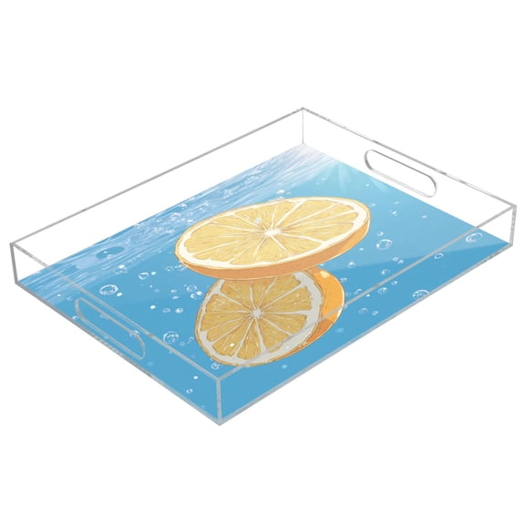 Acrylic Tray 15.7*11.8*1.9 Inch Transparent Tray Food Tray Tea Cup Tray Serving Trays Cosmetics Storage Kitchen Table Bathroom Sundry Storage Beautiful Yellow Lemon