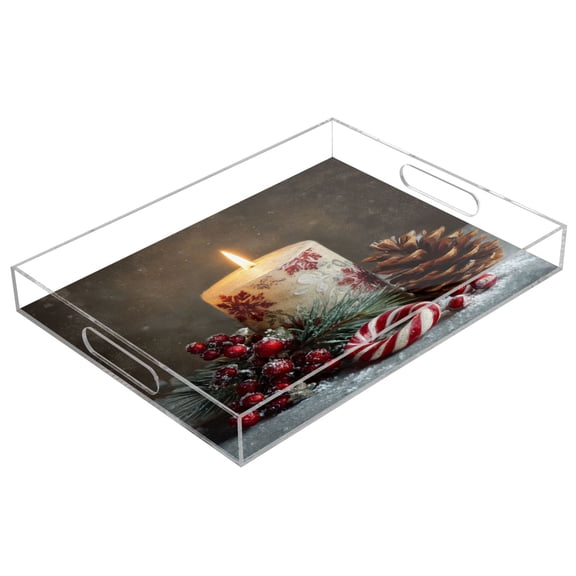 Acrylic Tray 15.7*11.8*1.9 Inch Transparent Tray Food Tray Tea Cup Tray Serving Trays Cosmetics Storage Kitchen Table Bathroom Sundry Storage Beautiful Santa Claus Candle