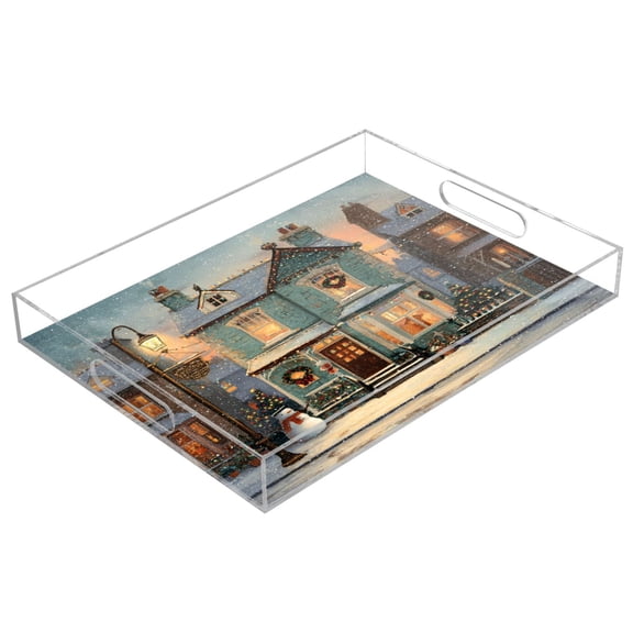Acrylic Tray 15.7*11.8*1.9 Inch Transparent Tray Food Tray Tea Cup Tray Serving Trays Cosmetics Storage Kitchen Table Bathroom Sundry Storage Beautiful Christmas House