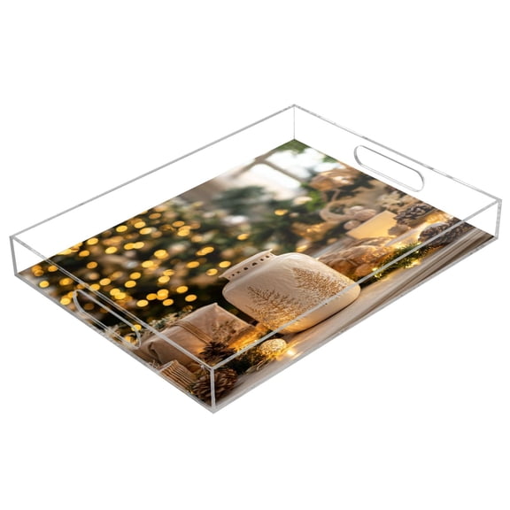 Acrylic Tray 15.7*11.8*1.9 Inch Transparent Tray Food Tray Tea Cup Tray Serving Trays Cosmetics Storage Kitchen Table Bathroom Sundry Storage Beautiful Christmas Ornaments