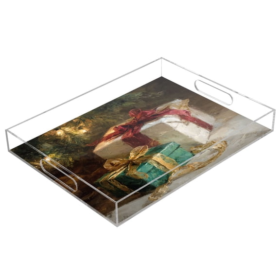 Acrylic Tray 15.7*11.8*1.9 Inch Transparent Tray Food Tray Tea Cup Tray Serving Trays Cosmetics Storage Kitchen Table Bathroom Sundry Storage Beautiful Christmas Present