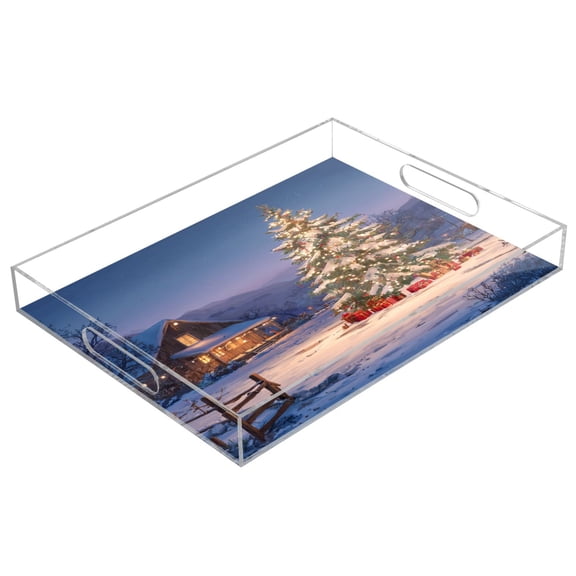 Acrylic Tray 15.7*11.8*1.9 Inch Transparent Tray Food Tray Tea Cup Tray Serving Trays Cosmetics Storage Kitchen Table Bathroom Sundry Storage Beautiful Christmas Night