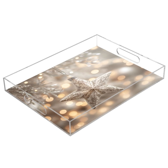 Acrylic Tray 15.7*11.8*1.9 Inch Transparent Tray Food Tray Tea Cup Tray Serving Trays Cosmetics Storage Kitchen Table Bathroom Sundry Storage Beautiful Christmas Star