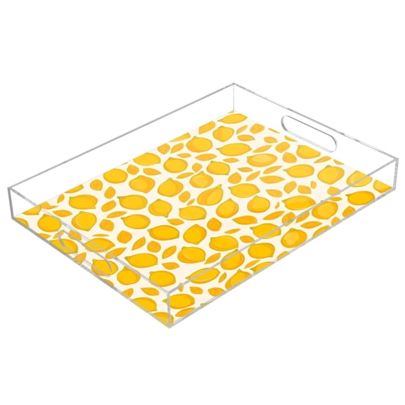 Acrylic Tray 15.7*11.8*1.9 Inch Transparent Tray Food Tray Tea Cup Tray Serving Trays Cosmetics Storage Kitchen Table Bathroom Sundry Storage Beautiful Yellow Lemon Seamless