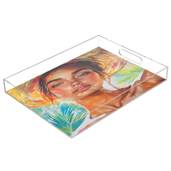 Acrylic Tray 15.7*11.8*1.9 Inch Transparent Tray Food Tray Tea Cup Tray Serving Trays Cosmetics Storage Kitchen Table Bathroom Sundry Storage Beautiful Summer Beauty