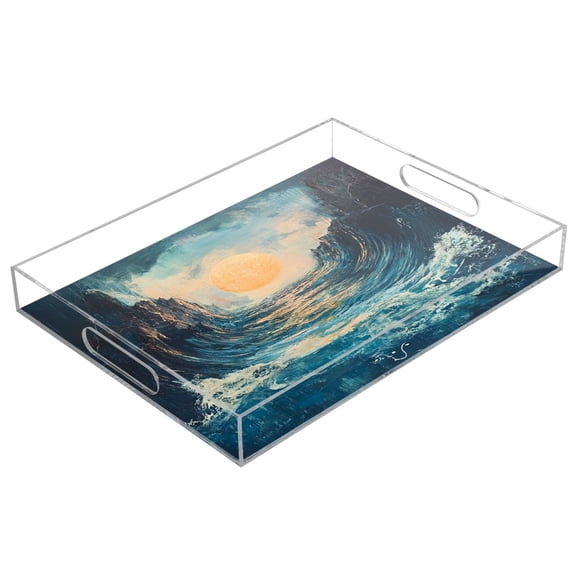 Acrylic Tray 15.7*11.8*1.9 Inch Transparent Tray Food Tray Tea Cup Tray Serving Trays Cosmetics Storage Kitchen Table Bathroom Sundry Storage Beautiful Sun and Sea