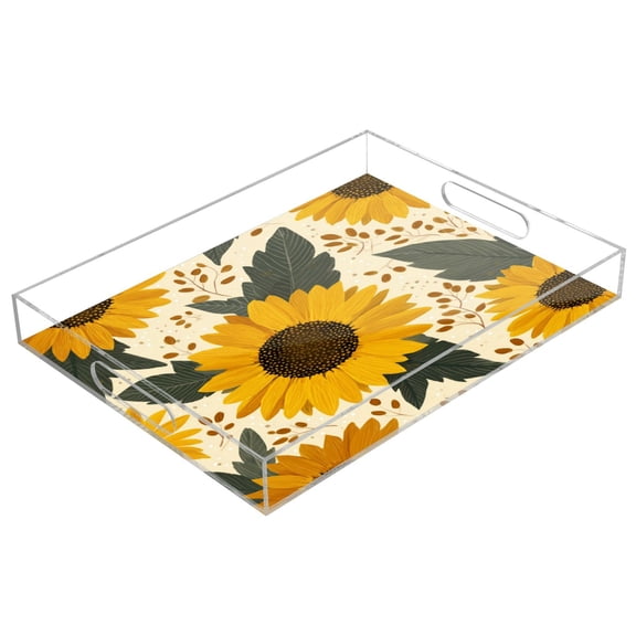 Acrylic Tray 15.7*11.8*1.9 Inch Transparent Tray Food Tray Tea Cup Tray Serving Trays Cosmetics Storage Kitchen Table Bathroom Sundry Storage Beautiful Sunflower Seamless