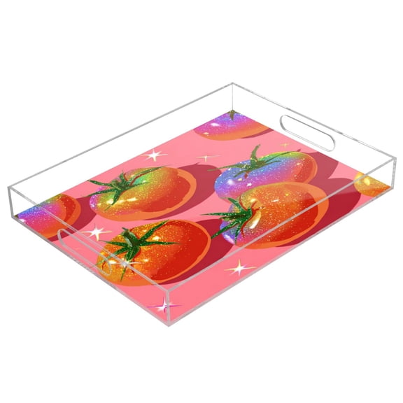 Acrylic Tray 15.7*11.8*1.9 Inch Transparent Tray Food Tray Tea Cup Tray Serving Trays Cosmetics Storage Kitchen Table Bathroom Sundry Storage Beautiful Tomato