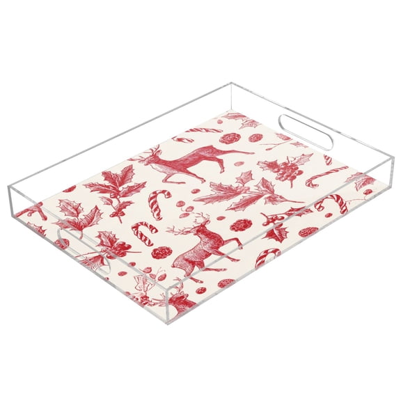 Acrylic Tray 15.7*11.8*1.9 Inch Transparent Tray Food Tray Tea Cup Tray Serving Trays Cosmetics Storage Kitchen Table Bathroom Sundry Storage Beautiful Christmas Deer Cute