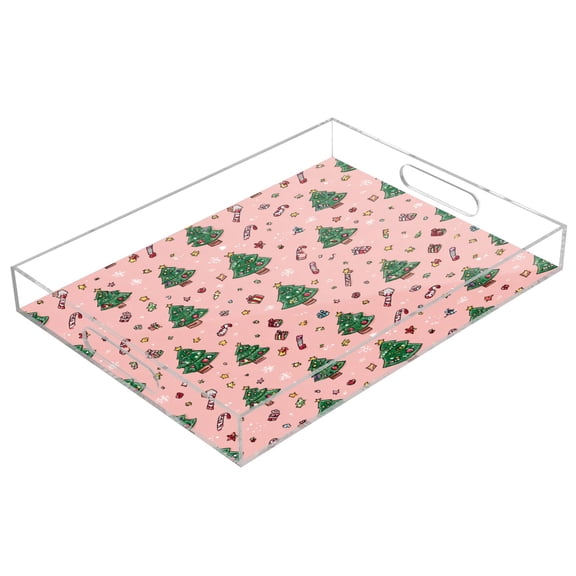 Acrylic Tray 15.7*11.8*1.9 Inch Transparent Tray Food Tray Tea Cup Tray Serving Trays Cosmetics Storage Kitchen Table Bathroom Sundry Storage Beautiful Green Christmas Tree