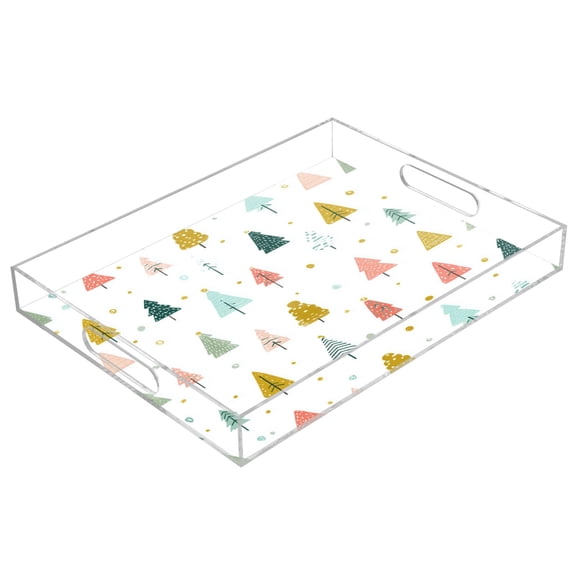 Acrylic Tray 15.7*11.8*1.9 Inch Transparent Tray Food Tray Tea Cup Tray Serving Trays Cosmetics Storage Kitchen Table Bathroom Sundry Storage Beautiful Colorful Christmas Tree