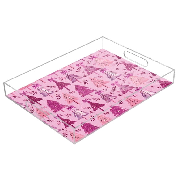 Acrylic Tray 15.7*11.8*1.9 Inch Transparent Tray Food Tray Tea Cup Tray Serving Trays Cosmetics Storage Kitchen Table Bathroom Sundry Storage Beautiful Pink Christmas Little Green Dinosaurtree